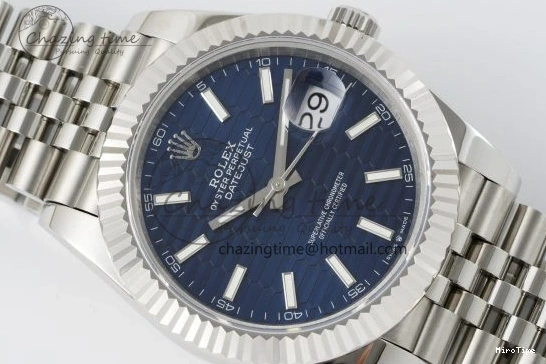 MiroTime 0415 TopPick DateJust 41 SS JDF 904L Steel Blue Textured Dial on Jubilee Bracelet VR3235 V 2235